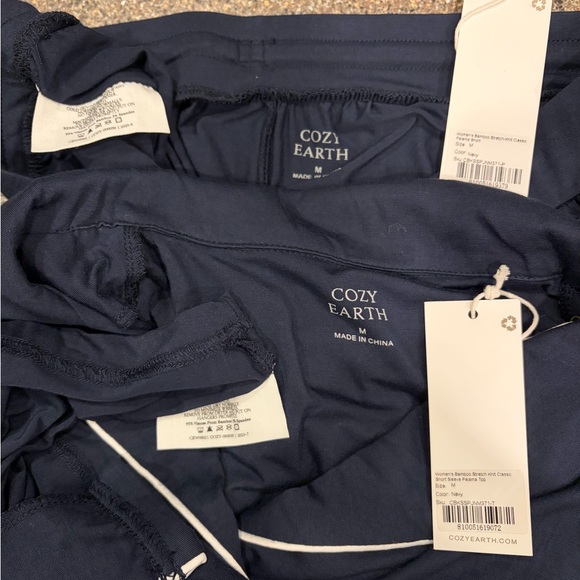 Women's Bamboo Stretch-Knit Short Sleeve Pajama Set in Navy - Picture 3 of 5